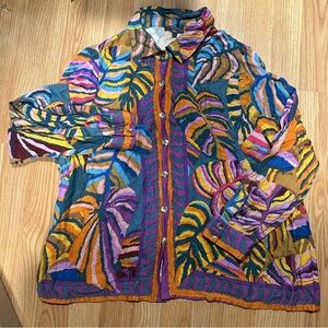 Haute Hippie Women's 1X Rayon Tropical Button-Up Blouse Top Shirt Floral Print